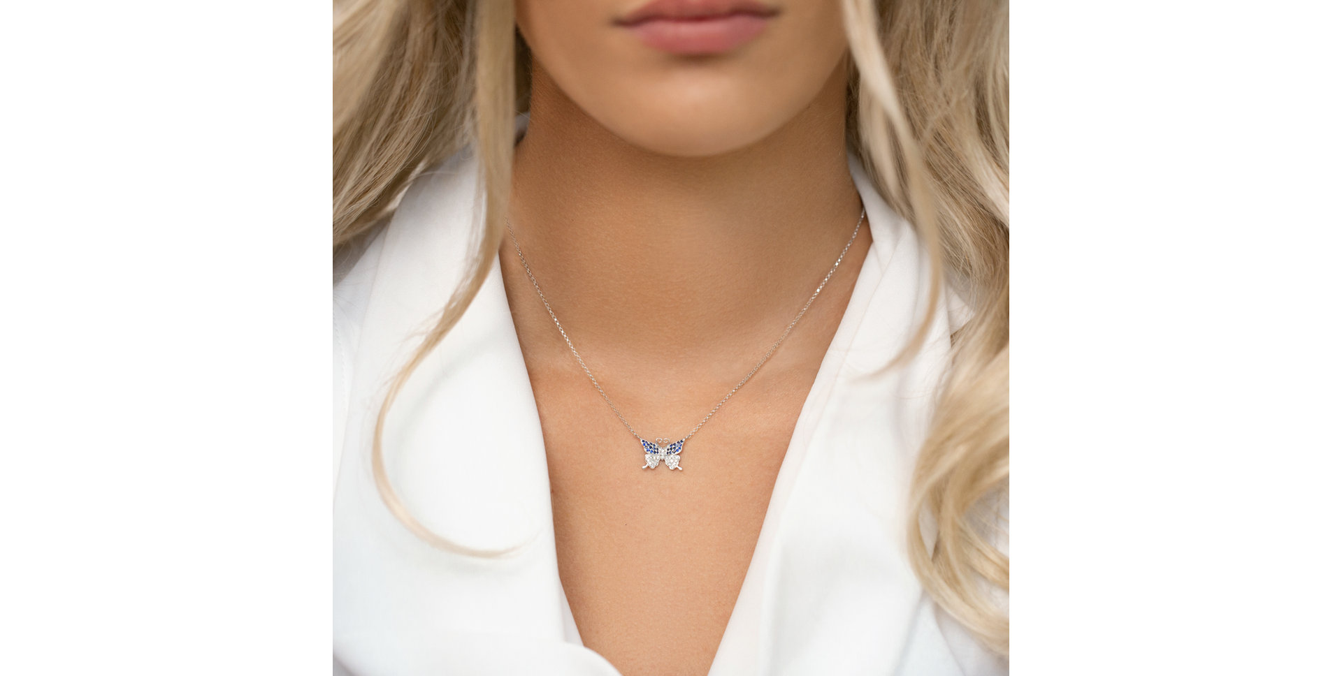 Diamond necklace with Sapphire Monogram Butterfly