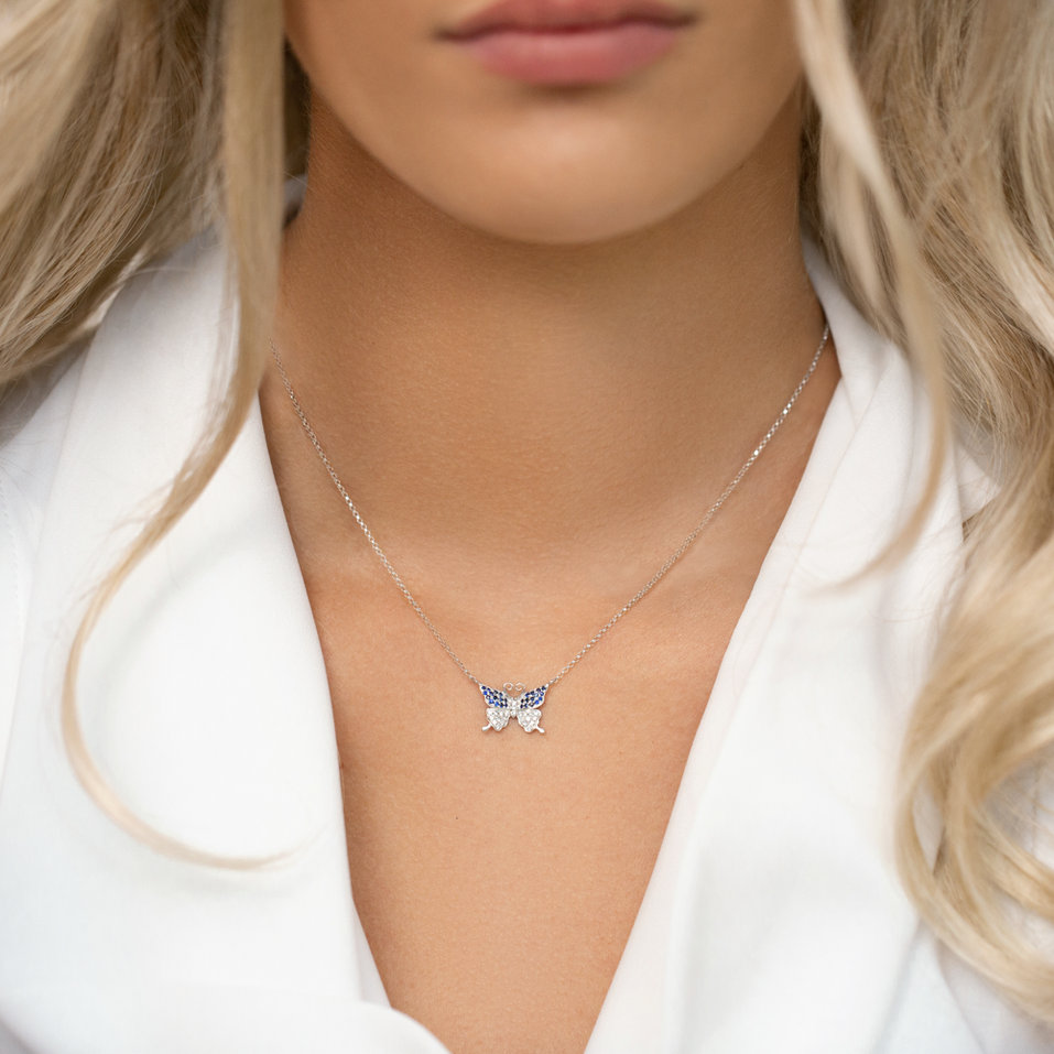 Diamond necklace with Sapphire Monogram Butterfly