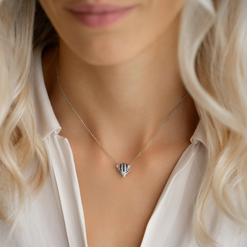 Necklace with black, white diamonds and Ruby Poetic Glow