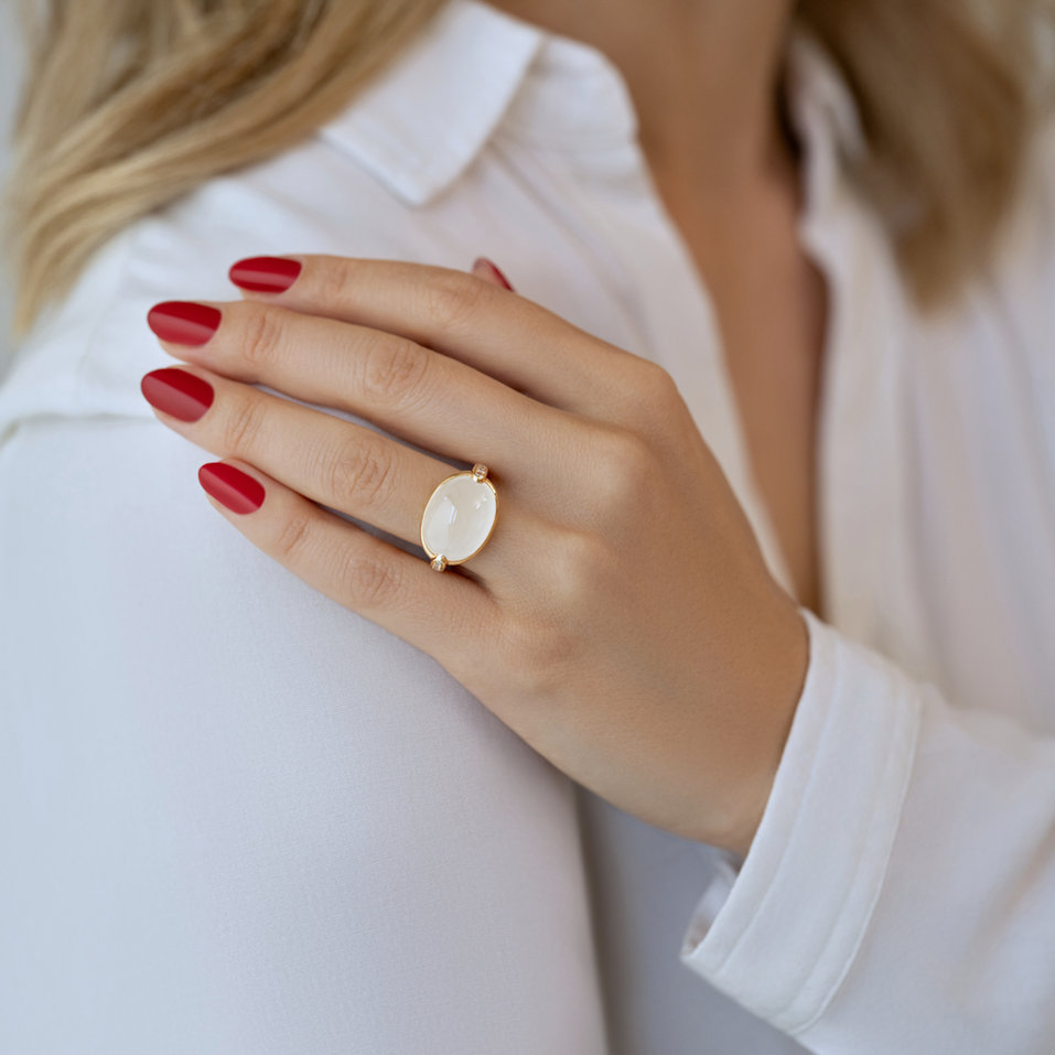 Diamond ring with Moonstone Lunar Embrace