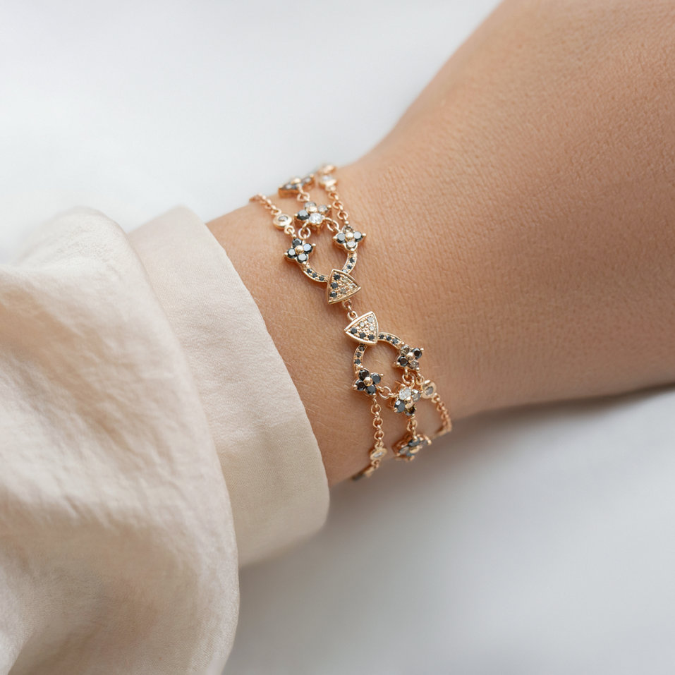 Bracelet with white, brown and black diamonds Gold Symphony