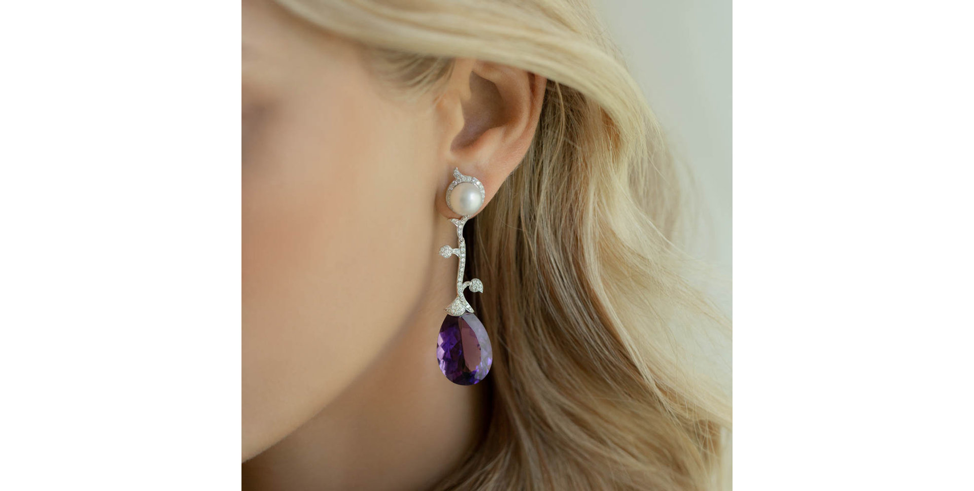 Diamond earrings with Amethyst and Pearl Nealaris