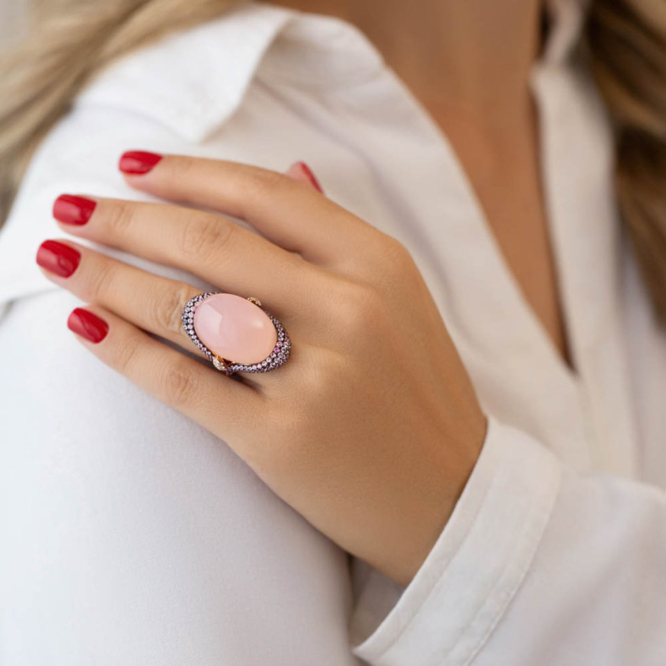 Diamond ring with Rose Quartz and Sapphire Venus Elegance