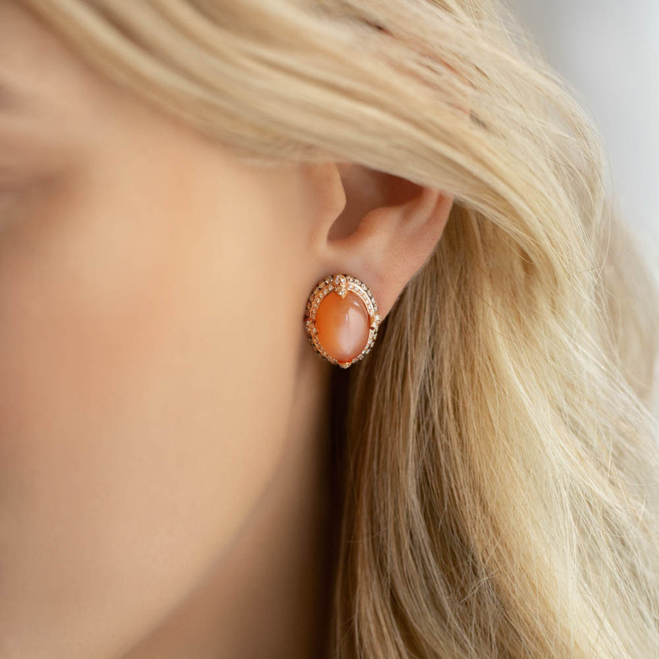 Earrings with Moonstone and brown diamonds Alpenglow Desire