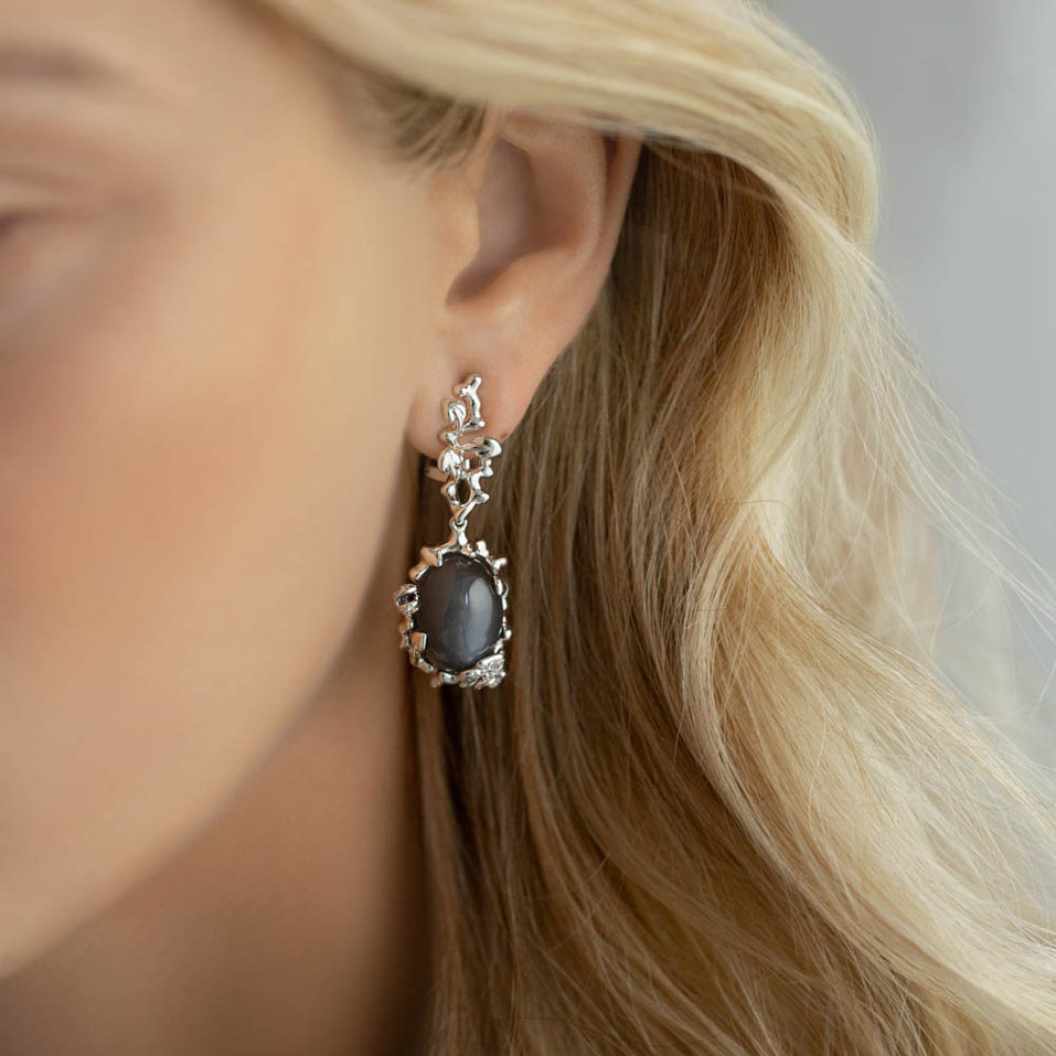 Diamond earrings with Moonstone Night Romance