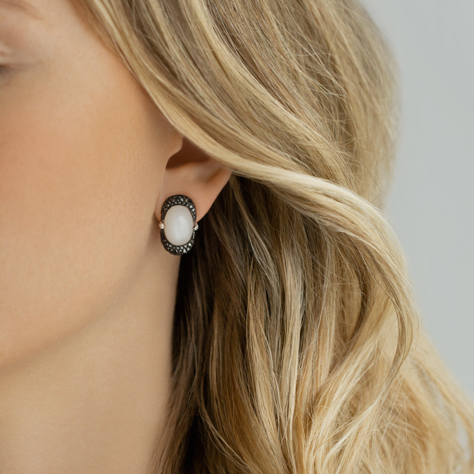 Diamond earrings with Moonstone Black and White Alchemy