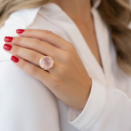 Diamond ring with Rose Quartz Dark Ocean