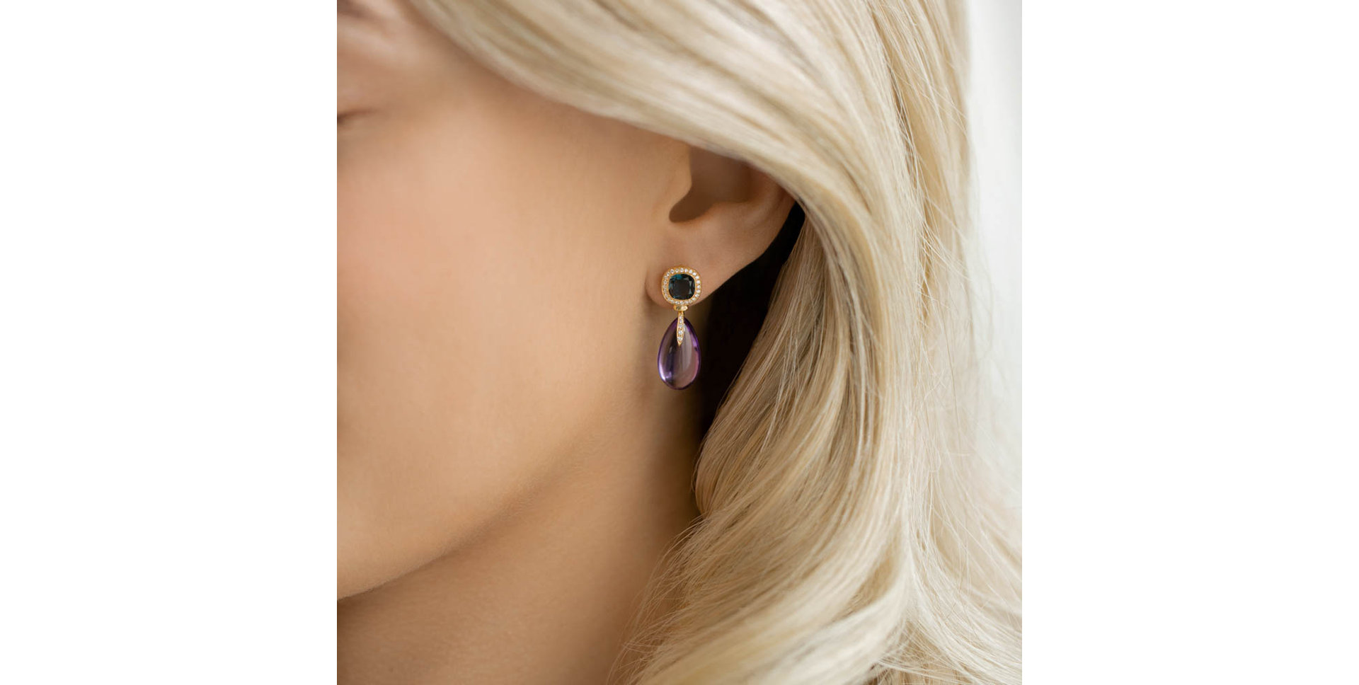 Diamond earrings with Amethyst and Topaz Violet Lady