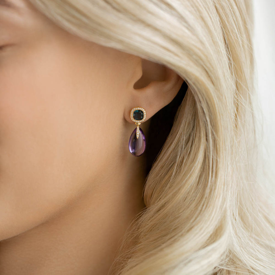 Diamond earrings with Amethyst and Topaz Violet Lady