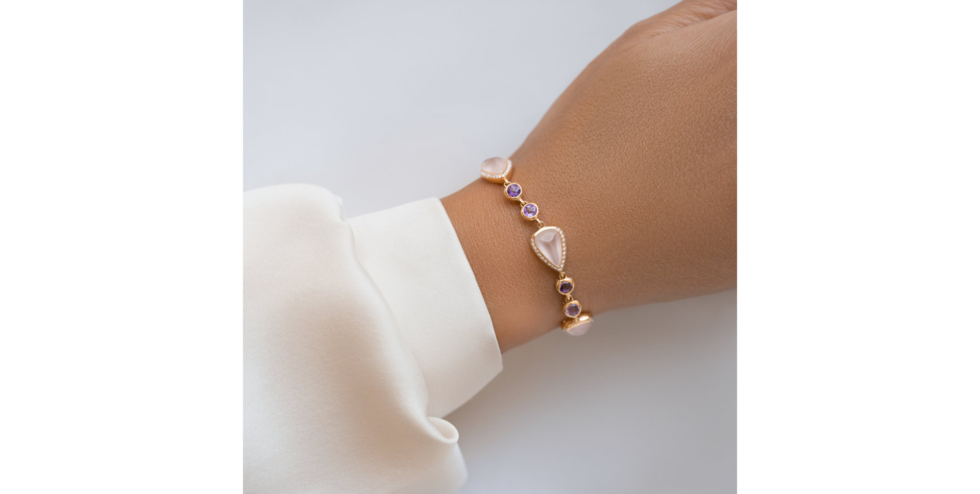 Diamond bracelet with Rose Quartz and Amethyst Dawn Poetry