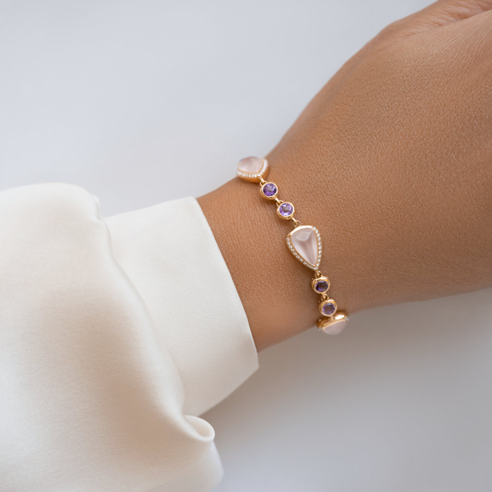 Diamond bracelet with Rose Quartz and Amethyst Dawn Poetry