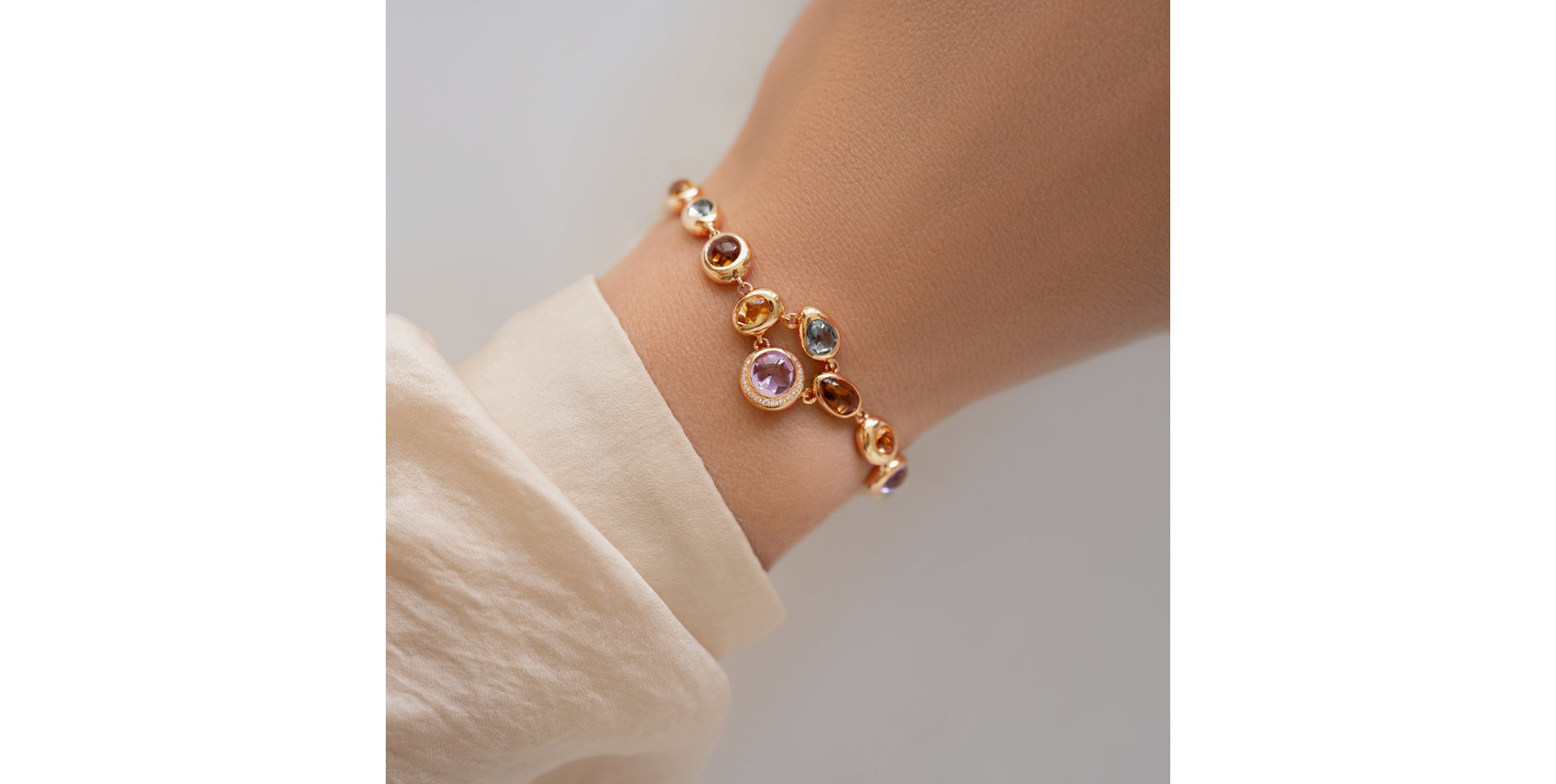 Diamond bracelet with Gems Rainbow Charm