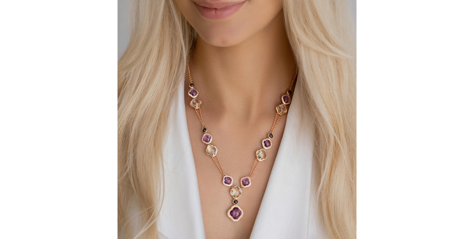 Necklace with Amethyst and Topaz Rainbow Icon