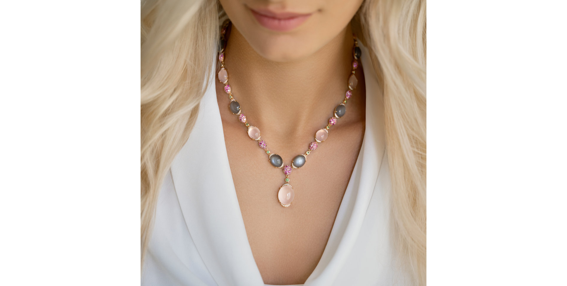 Diamond necklace with gemstones Rainbow Sin
