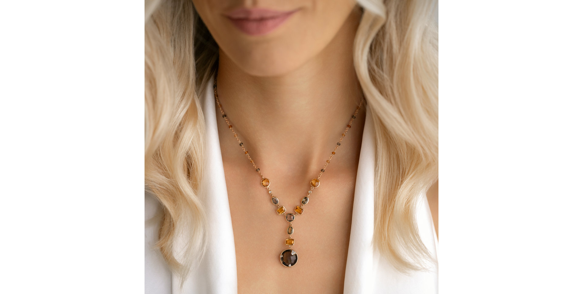 Diamond necklace with Quartz, Citrine and Tourmalíne Seraph Treasure
