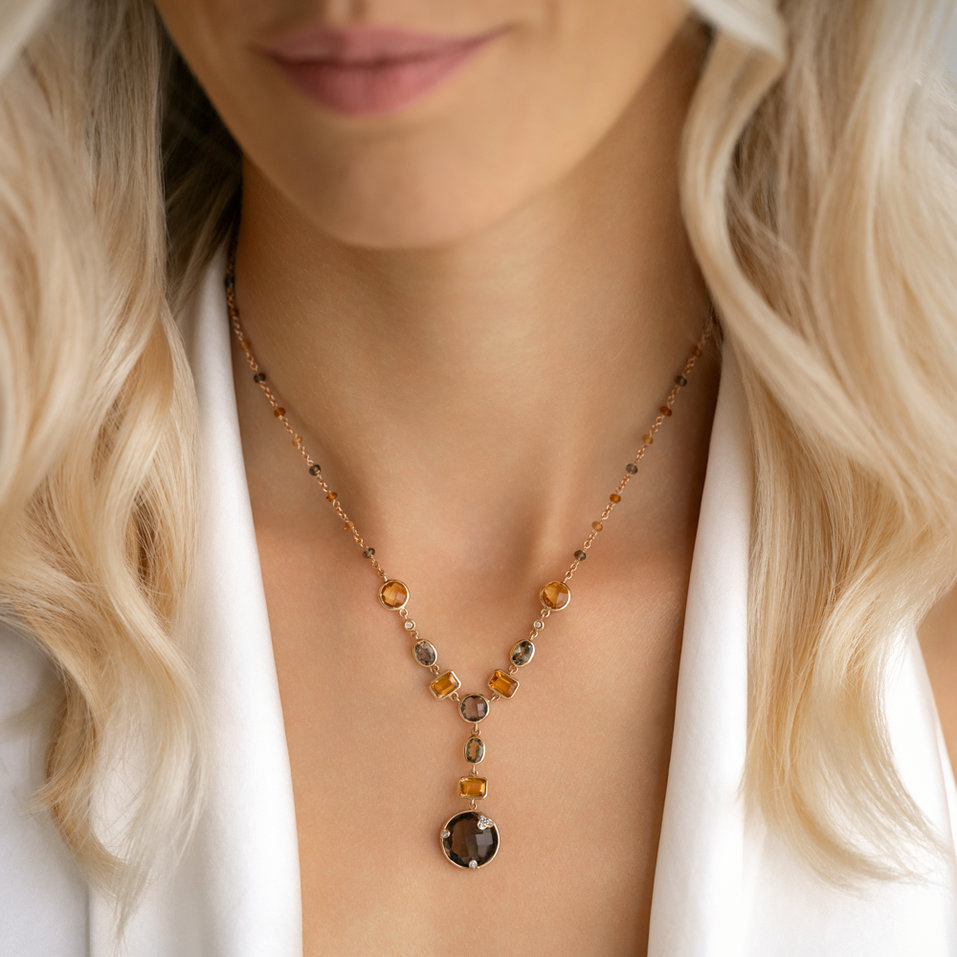Diamond necklace with Quartz, Citrine and Tourmalíne Seraph Treasure