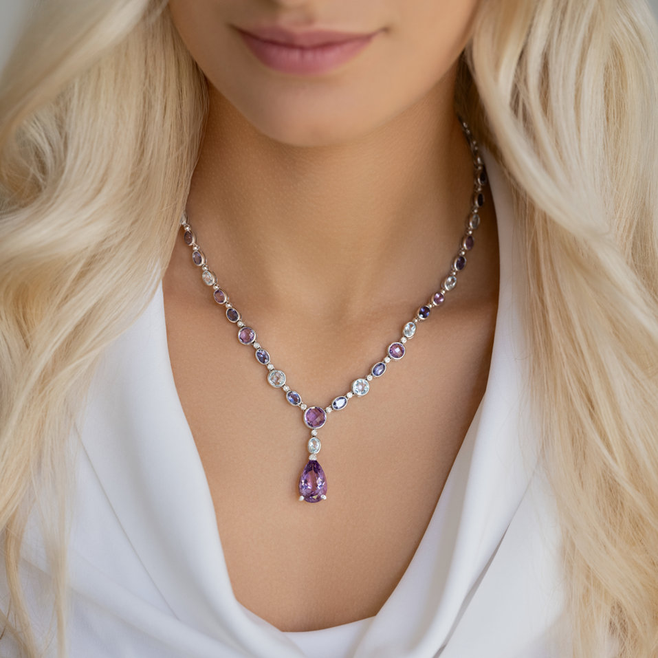 Diamond necklace with Amethyst, Topaz and Iolite Violet Romance