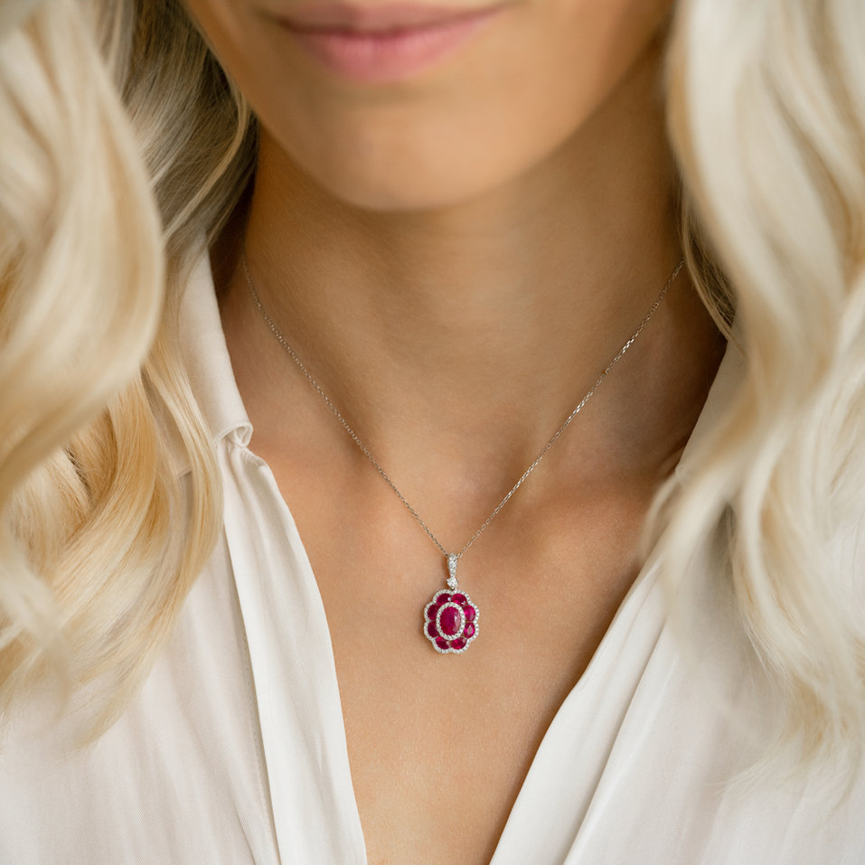 Diamond pendant with Ruby The Bloom of Carmine