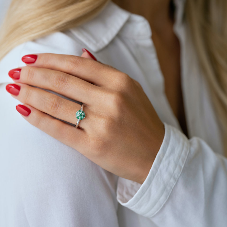 Diamond ring with Emerald Serene Meadows