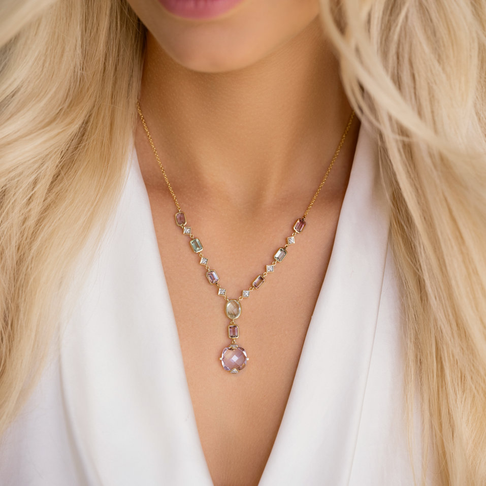 Diamond necklace with Amethyst and Tourmalíne Romantic Queen