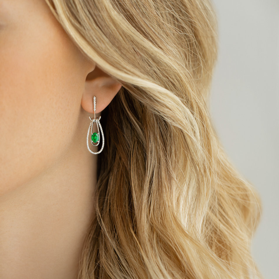 Diamond earrings with Emerald Gravity of Emerald