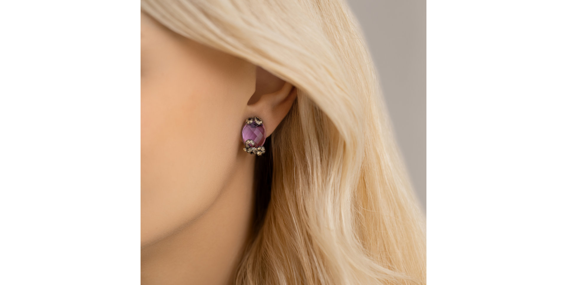 Earrings with Amethyst and brown diamonds Evanthe