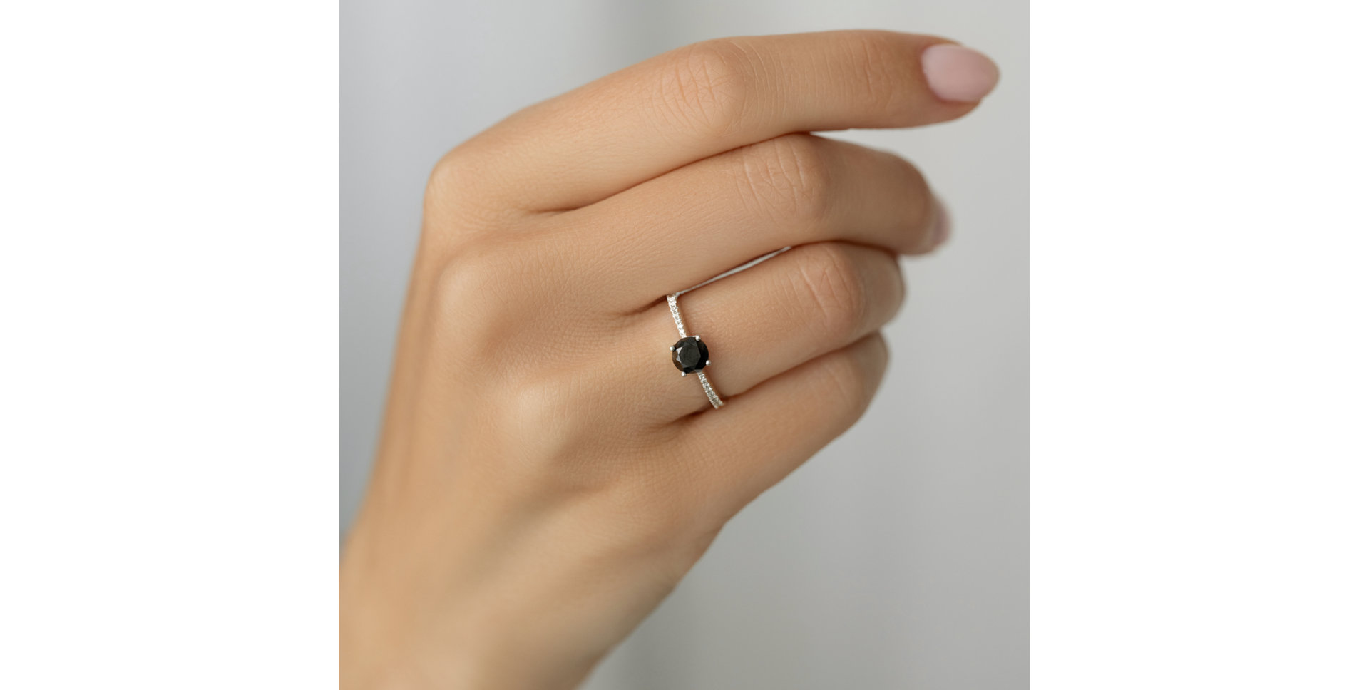 Ring with black diamond Glittery Love
