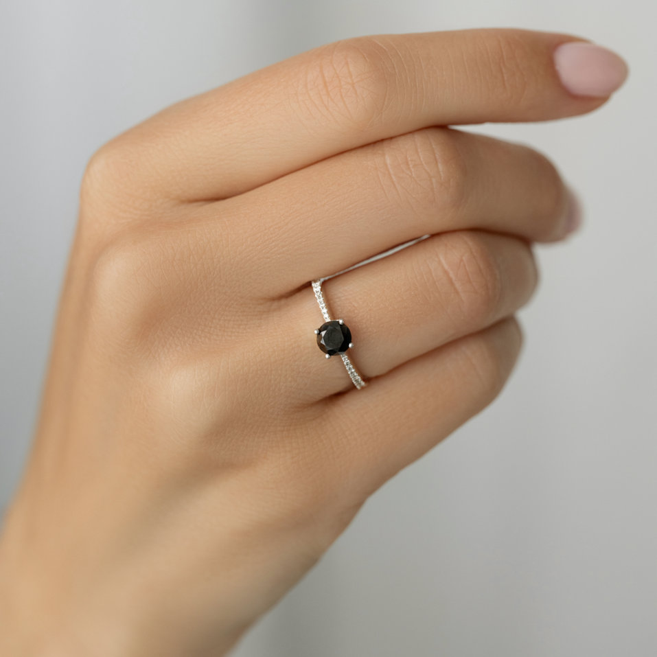 Ring with black diamond Glittery Love