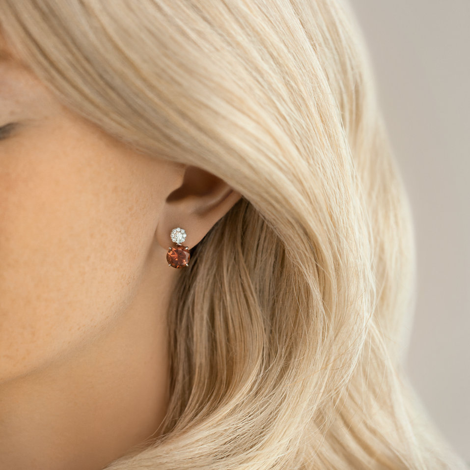 Diamond earrings with Tourmaline Bloody Tears