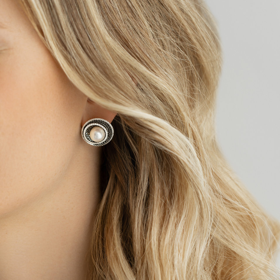 Earrings with black and white diamonds and Pearl Anapos Dream