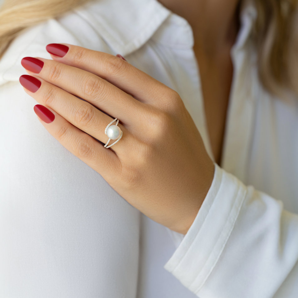 Diamond ring with Pearl Mermaids Gift