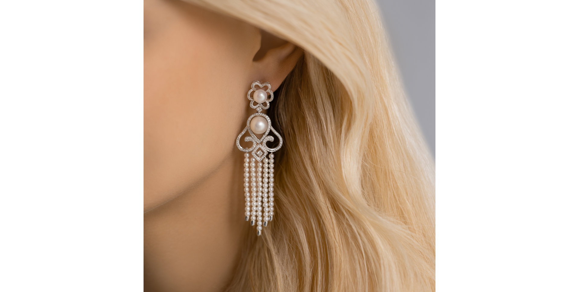 Diamond earrings with Pearl Pearl Waterfall