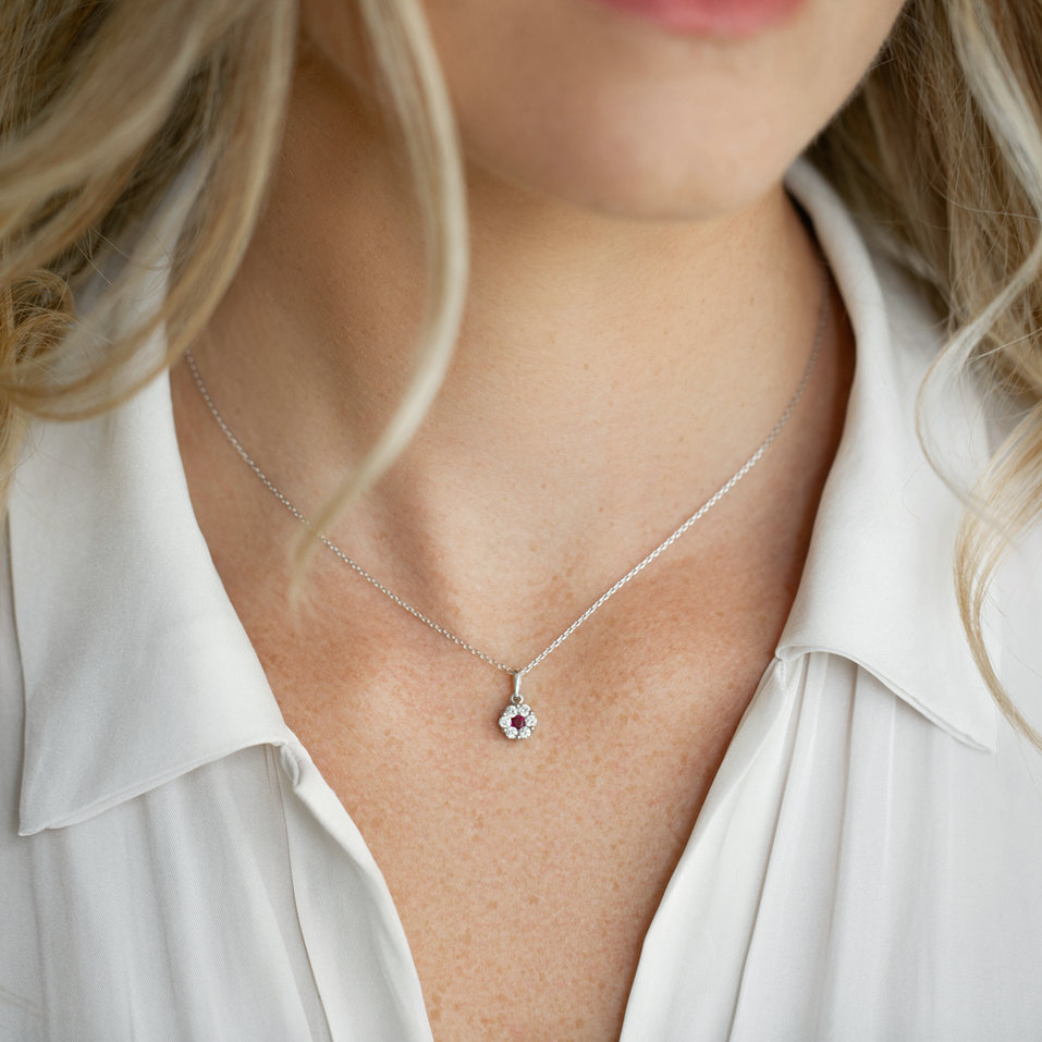 Diamond pendant with Ruby Midnight Tear