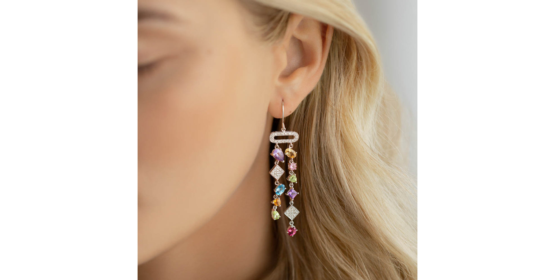 Diamond earrings and gemstones String of Beads