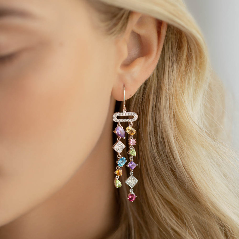 Diamond earrings and gemstones String of Beads