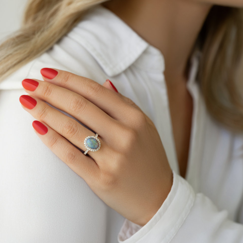 Diamond ring with Opal Secret Garden