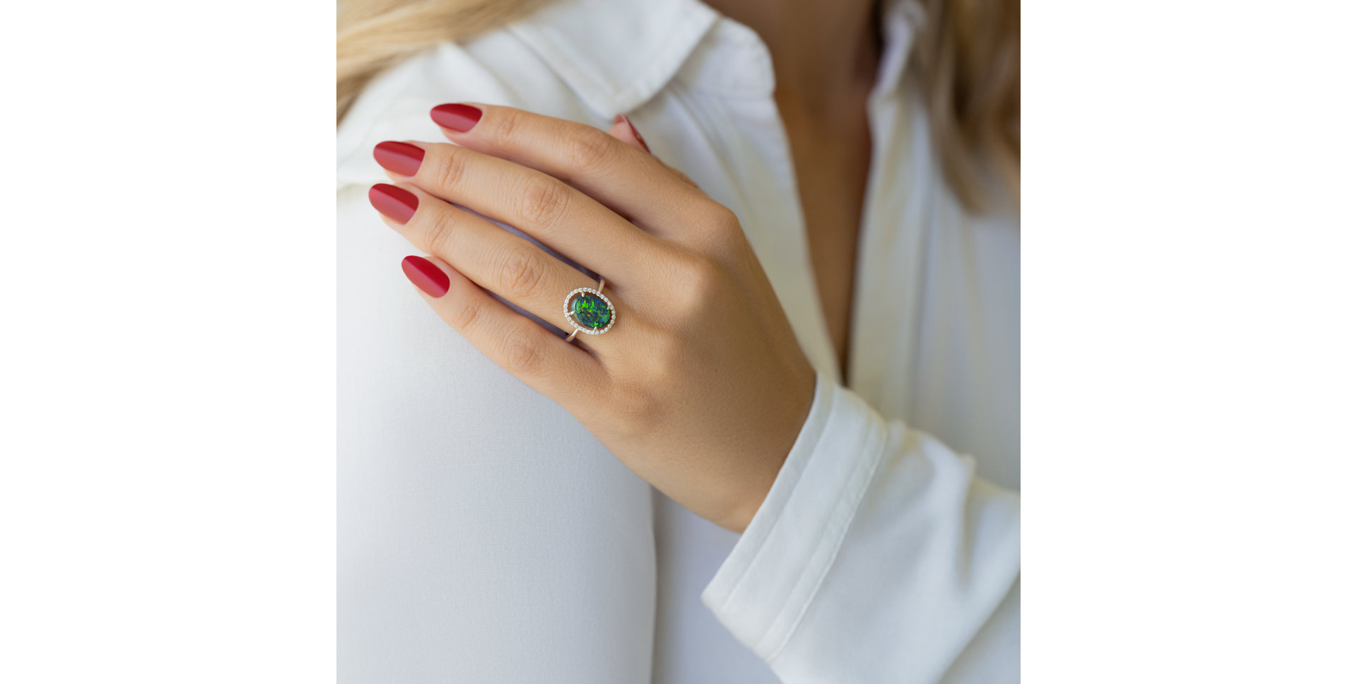 Diamond ring with Opal Firelight Reverie
