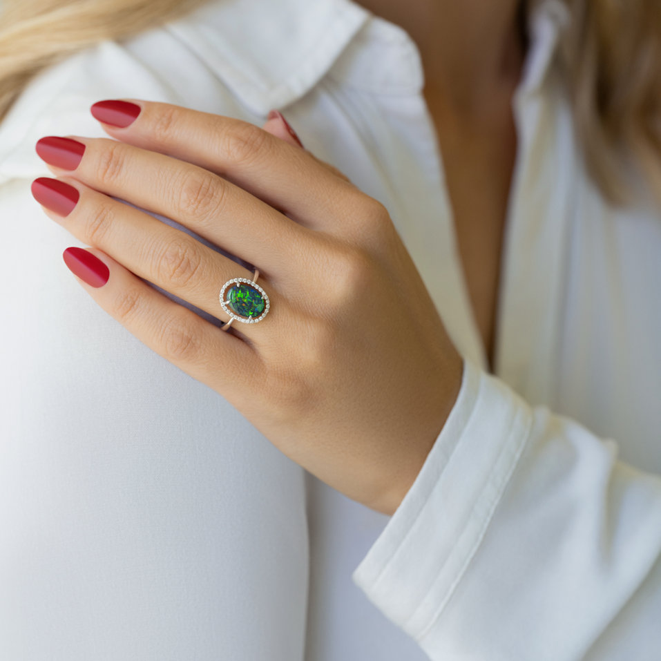Diamond ring with Opal Firelight Reverie