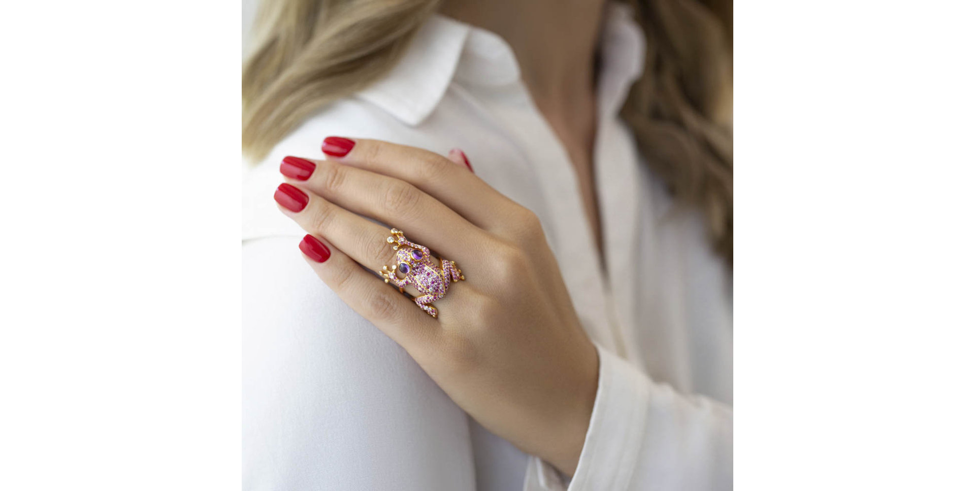 Diamond ring with Sapphire and Amethyst Sapphire Frog