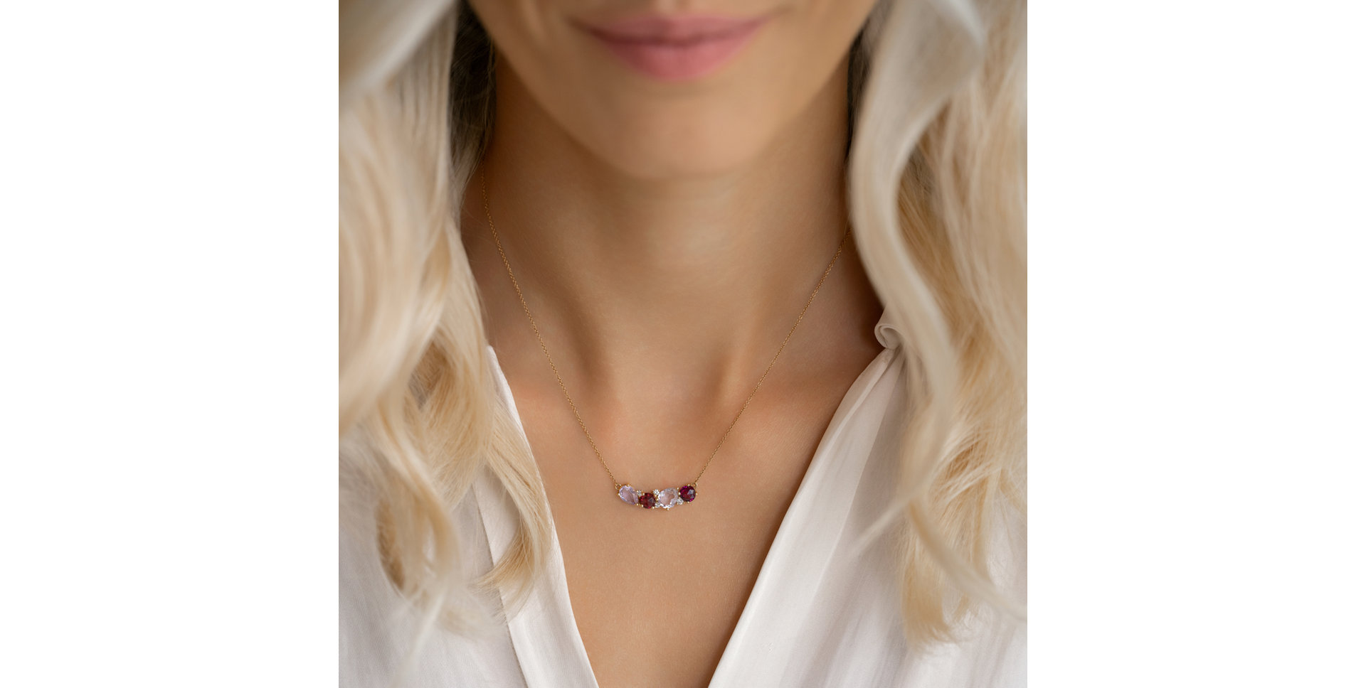 Diamond necklace with Amethyst and Garnet Celestial Radiance