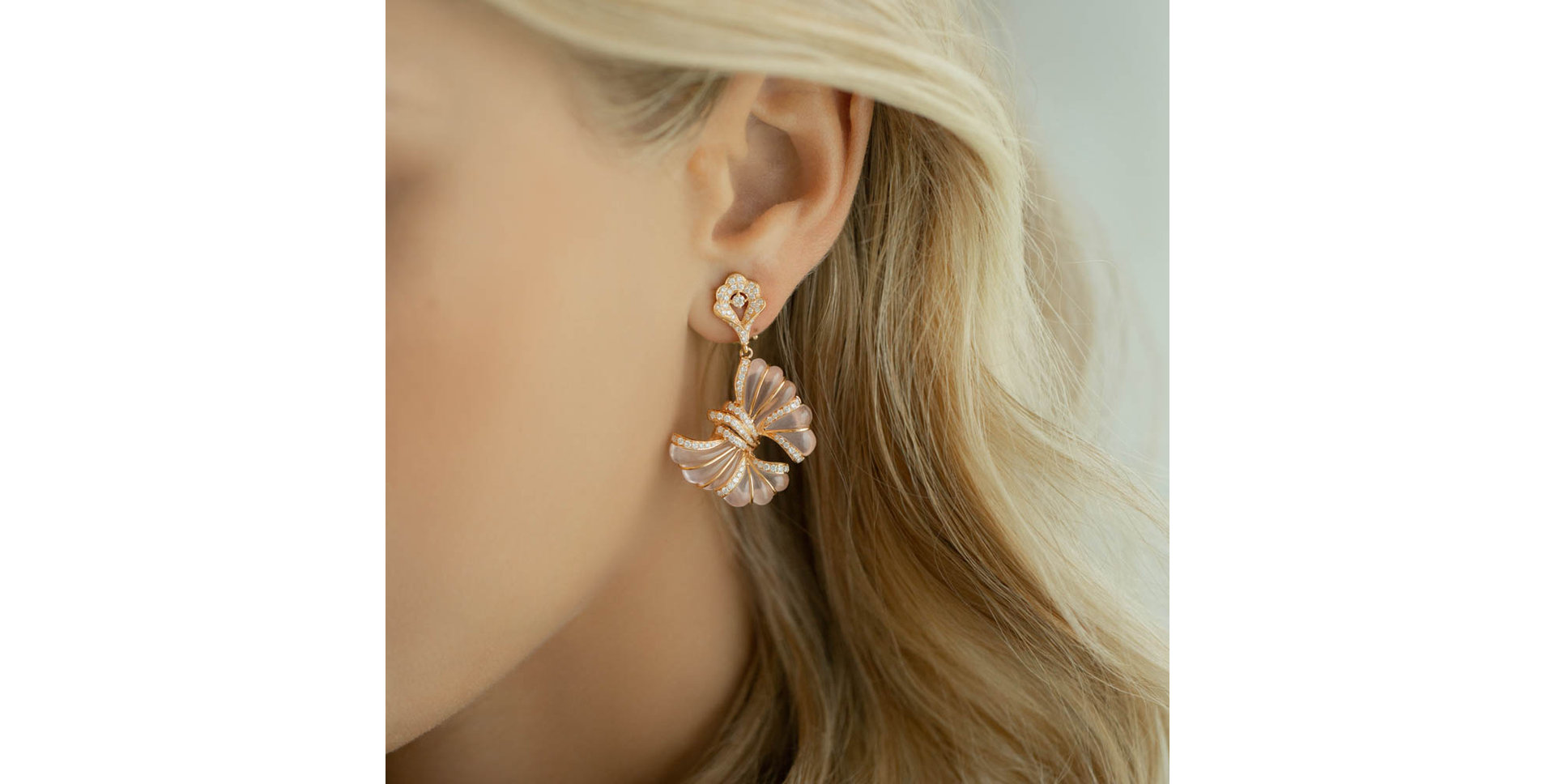 Diamond earrings and Rose Quartz Papillon Dream