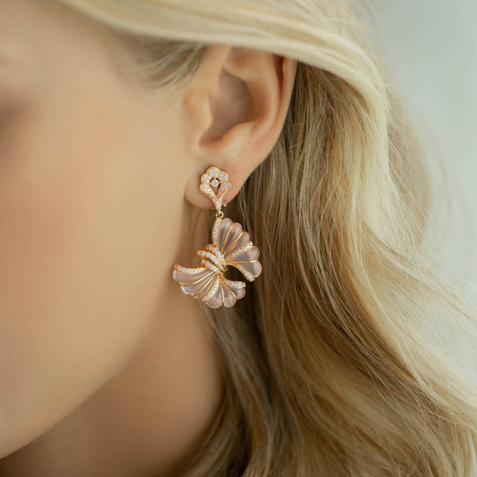 Diamond earrings and Rose Quartz Papillon Dream