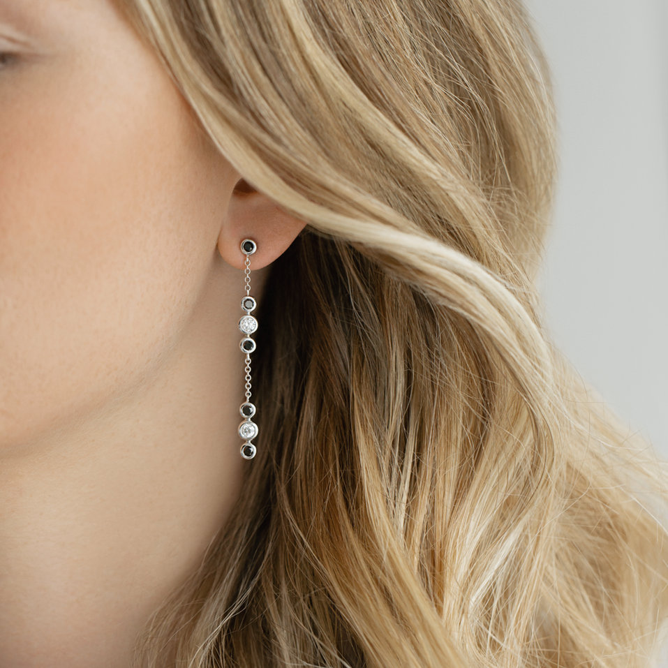 Earrings with black and white diamonds Miracle Waterfall