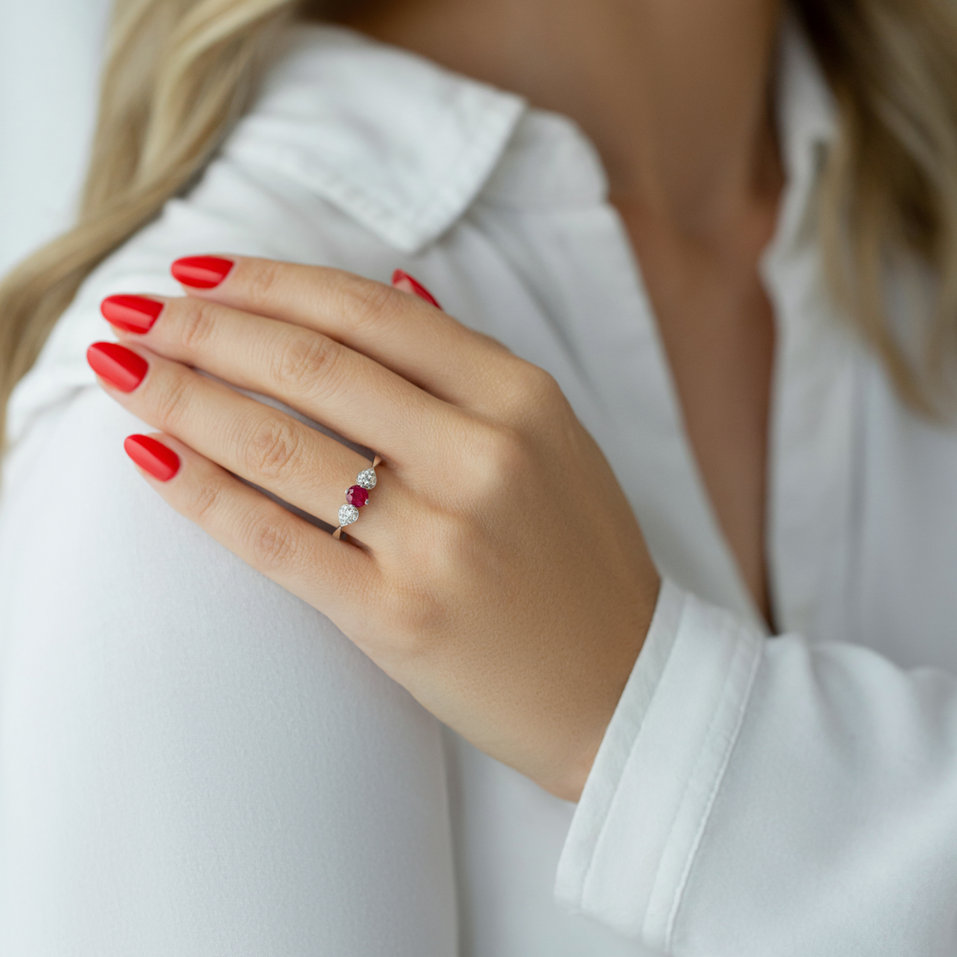 Diamond ring with Ruby Red Kiss