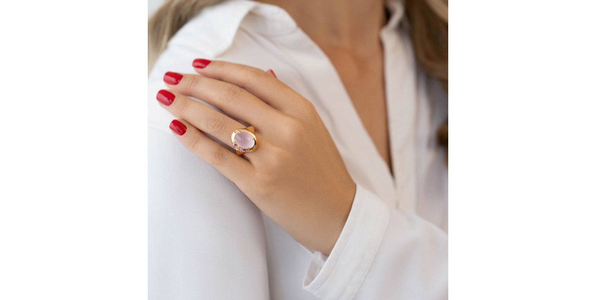 Diamond ring with Rose Quartz and Sapphire Angel Opera