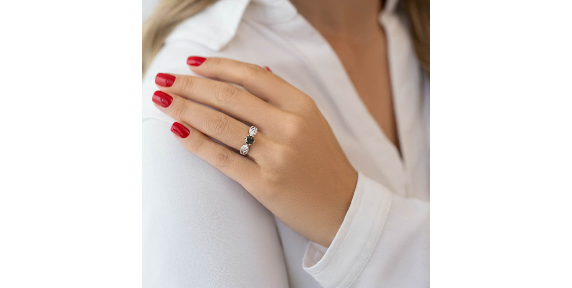 Ring with black and white diamonds Dark Romance