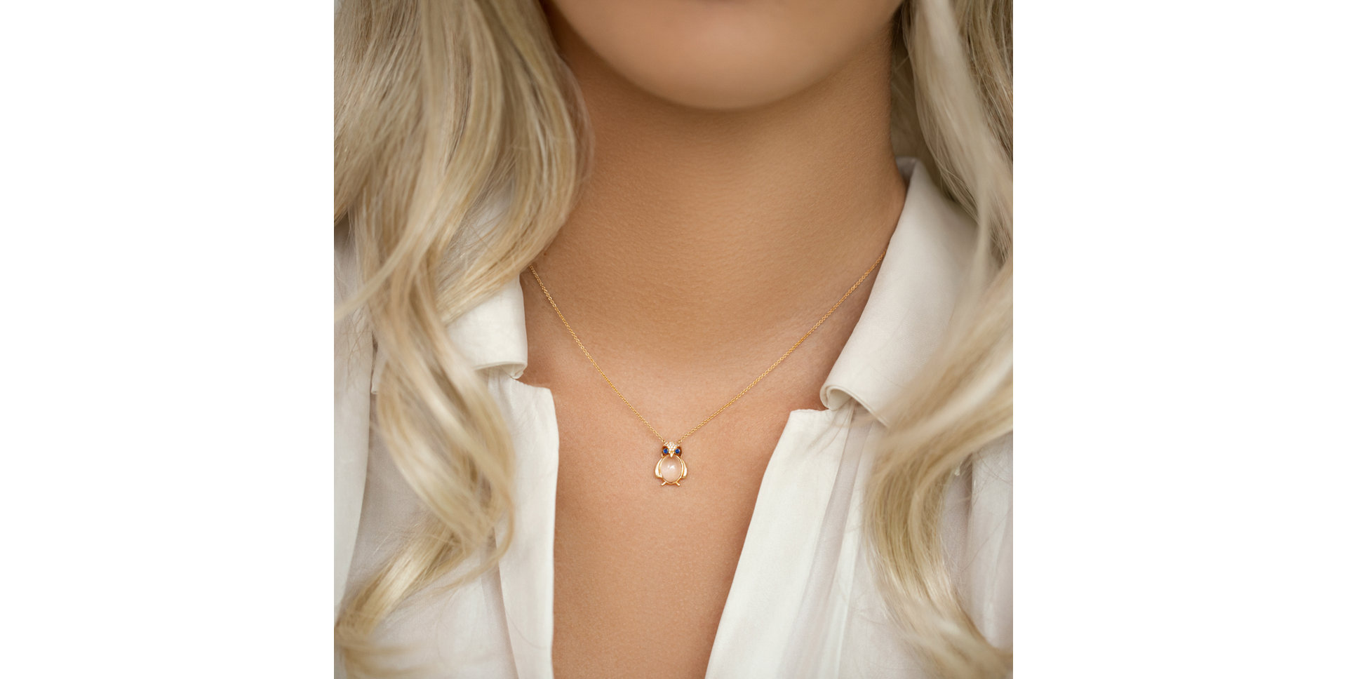 Diamond necklace with Rose Quartz and Sapphires Penguin Secret