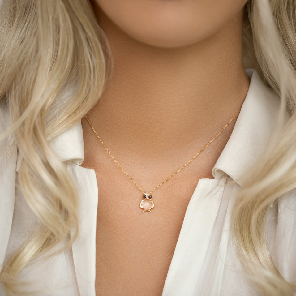 Diamond necklace with Rose Quartz and Sapphires Penguin Secret