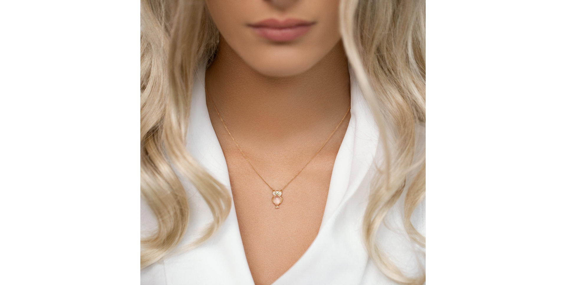 Diamond necklace with Rose Quartz and Garnets Wisdom Owl