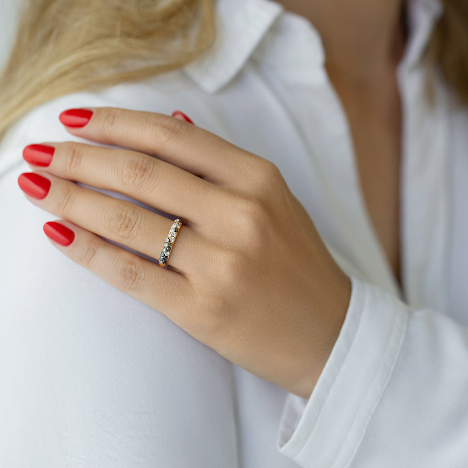 Ring with white, brown and black diamonds Inferno Galaxy